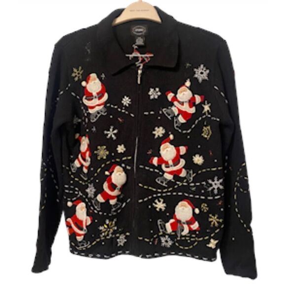 Vintage Christmas Santa Claus Zip Cardigan Size P/P Designers Originals 1980’s - Picture 1 of 6